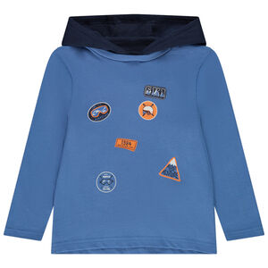 T-shirt manches longues à capuche en jersey avec badges printés pour garçon Main T-shirt manches longues à capuche en jersey avec badges printés pour garçon