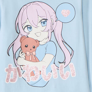 Σετ πιτζάμας 2 τμχ. jersey με σχέδιο manga και καρδιές για κορίτσι 