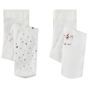 Lot de 2 collants fins imprimé étoiles et licorne pour bébé fille Main Lot de 2 collants fins imprimé étoiles et licorne pour bébé fille