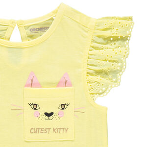 T-shirt κοντομάνικο με βολάν και τσέπη με σχέδιο 