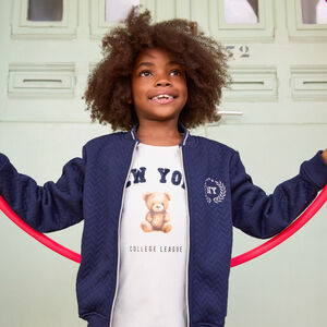 Ζακέτα μακρυμάνικη με γιακά teddy και ασημί κέντημα για κορίτσι 