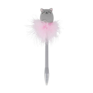 Stylo bille à plumes avec chat lumineux gris 