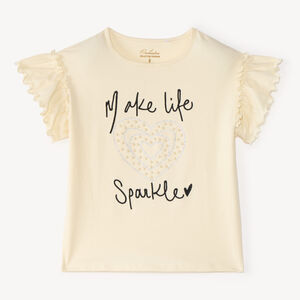 T-shirt manches courtes fille avec volants et perles 
