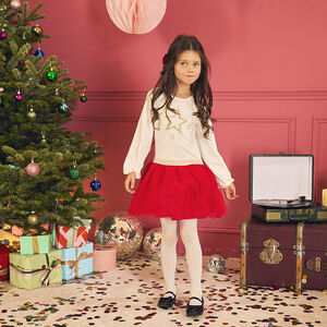 Φόρεμα γιορτής μακρυμάνικο με εφέ 2 σε 1 από δύο υφάσματα για κορίτσι 