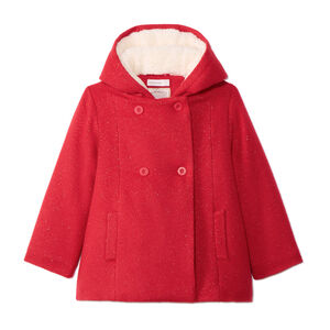 Manteau drap de laine en lurex rouge doublé sherpa pour fille  