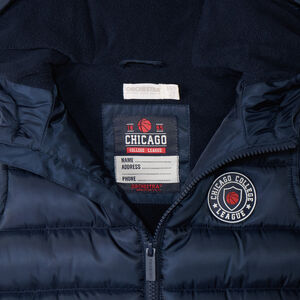 Αμάνικο πάνινο μπουφάν με κουκούλα και λαστιχένιο σήμα για αγόρι 