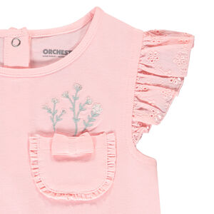 Κοντομάνικο μπλουζάκι με κεντημένες λεπτομέρειες και τσέπη για bebe κορίτσι 