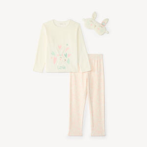 Pyjama fille en velours motif lapin avec masque de nuit 