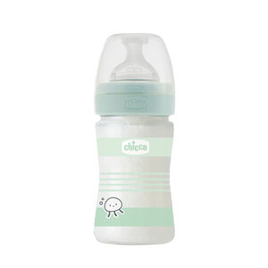 Μπιμπερό γυάλινο Well-Being 150 ml με αργή ροή σε πορτοκαλί-πράσινο 