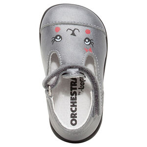 Δερμάτινα γκρι παπουτσάκια με μπαρέτα και φαντεζί τύπωμα 