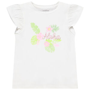 Κοντομάνικο μπλουζάκι με βολάν και φαντεζί σχέδιο για κορίτσι 