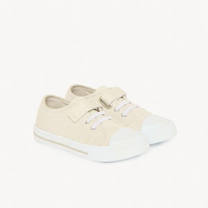 Αθλητικά παπούτσια χαμηλά ασημένια με scratch και ελαστικά κορδόνια για bebe κορίτσι 