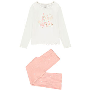 Σετ πιτζάμας μακρύ από δύο υλικά με αστέρια και γυαλιστερά για κορίτσι 