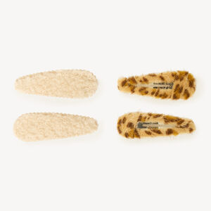 Lot de 4 barrettes fille motif léopard et perles 