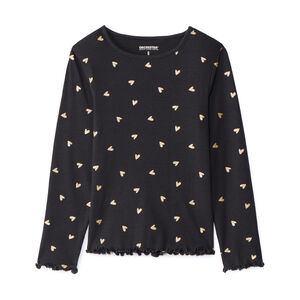 T-shirt manches longues côtelé imprimé cœurs pailletés pour fille 