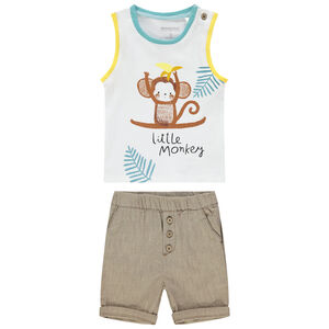 Σετ με αμάνικο μπλουζάκι σχέδιο πίθηκος και βερμούδα  