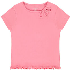 Κοντομάνικο πλεκτό μπλουζάκι με λαιμόκοψη αζούρ για κορίτσι 