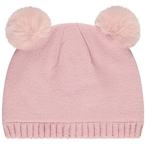 Σκουφάκι πλεκτό με πομ πομ από συνθετική γούνα 