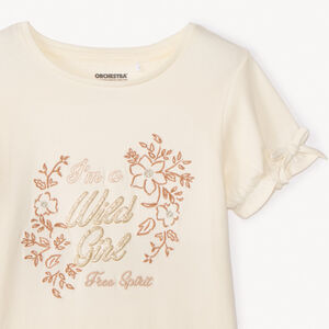 T-shirt με κοντά μανίκια με κορδόνια και κεντήματα κορίτσι 