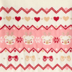 Pull bébé fille en tricot jacquard motifs rennes et cœurs 