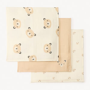 Σετ των 3 βρεφικών μαντηλιών από οργανικό βαμβάκι με σχέδιο αρκούδων. 