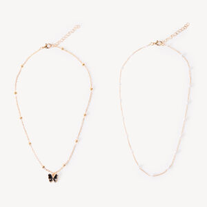 Lot de 2 colliers fille avec boîte et pendentif papillon 