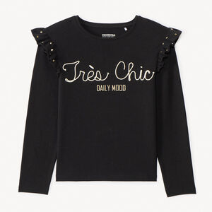 T-shirt manches longues en cording et volants pour fille  