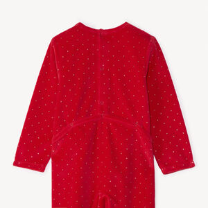 Βελουτέ φορμάκι με κεντητό patch ελάφι και πουά σχέδιο για bebe κορίτσι 