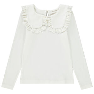 Μπλούζα μακρυμάνικη côtelé με κεντημένο γιακά για κορίτσι 