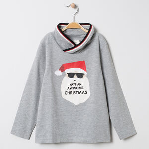 T-shirt manches longues print père Noël à col fantaisie Main T-shirt manches longues print père Noël à col fantaisie