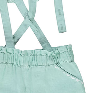 Σορτς με τιράντες και βολάν από δαντέλα για bebe κορίτσι 