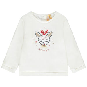 Pull de Noël en jersey avec patch brodé cerf pour bébé fille Main Pull de Noël en jersey avec patch brodé cerf pour bébé fille