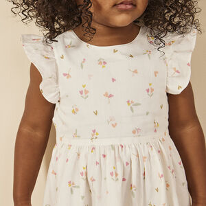 Φόρεμα κοντομάνικο με βολάν και floral σχέδιο για bebe κορίτσι 