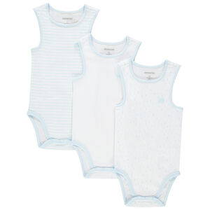 Σετ από 3 bodies αμάνικα βαμβακερά ριγέ/μονόχρωμα/με σχέδιο 