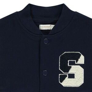 Ζακέτα από πλεκτό με κέντημα και γιακά Teddy σε εφέ colorblock για αγόρι 