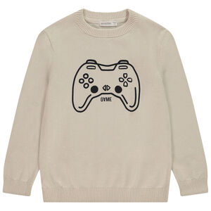 Πλεκτό πουλόβερ μονόχρωμο με φαντεζί σχέδιο για αγόρι 