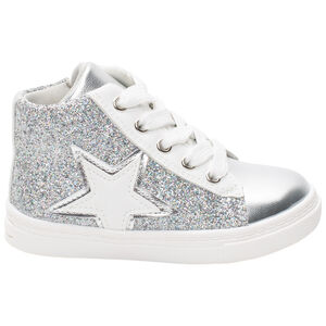 Μποτάκια ασημί με glitter  με κορδόνια και  zip 