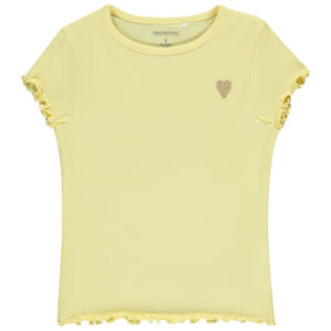 Κοντομάνικο T-shirt από πλεκτό με κέντημα καρδιά για κορίτσι 