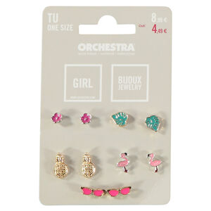 Lot de 5 paires de boucles d'oreilles fantaisie tropical fille 