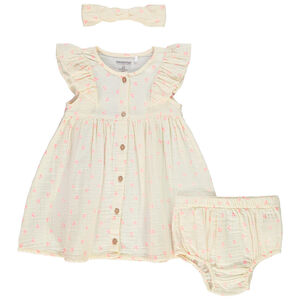 "Σετ 3 τμχ. φόρεμα + bloomer + κορδέλα με πουά για μωρό κορίτσι" 