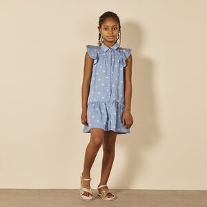 Φόρεμα κοντομάνικο με βολάν και σχέδιο λουλούδια για κορίτσι 