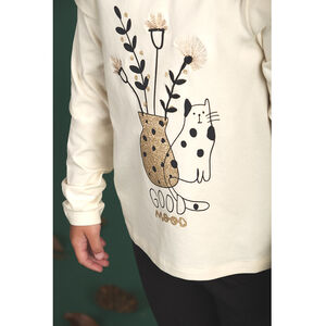 T-shirt manches longues en jersey print chat pour fille Main T-shirt manches longues en jersey print chat pour fille