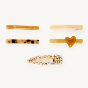 Barrettes à cheveux fille perles et cœur lot de 5 
