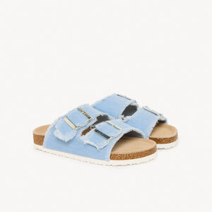 Σανδάλια μπλε με διπλές αγκράφες και φούντες για κορίτσι 