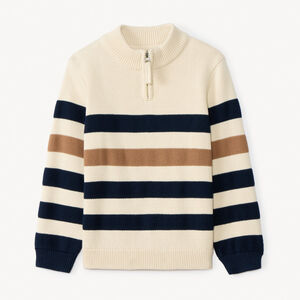 Pull manches longues à col camionneur à zip et rayures pour garçon  