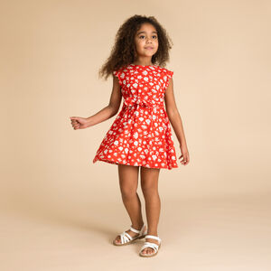 Φόρεμα κοντομάνικο με ζώνη και σχέδιο λουλούδια για κορίτσι 