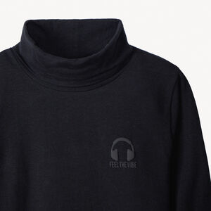 Σετ 2 μονόχρωμα πλεκτά με πλεκτό λαιμό και puff print για αγόρι 