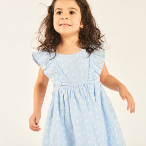 Φόρεμα με ρυθμιζόμενους ιμάντες και βολάν από αγγλική κεντήματα για κορίτσι μωρό. 