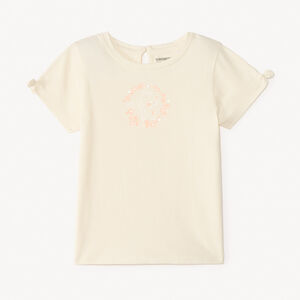 T-shirt κοντομάνικο μονόχρωμο με τύπωμα λαγουδάκι για κορίτσι μωρού 