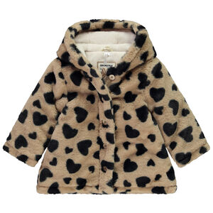 Παλτό φαντασίας με εκτύπωση καρδιάς και συνθετική γούνα για μωρό κορίτσι 